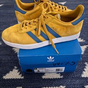 adidas Gazelle Suede Sneakers in Mustard Yellow and Blue